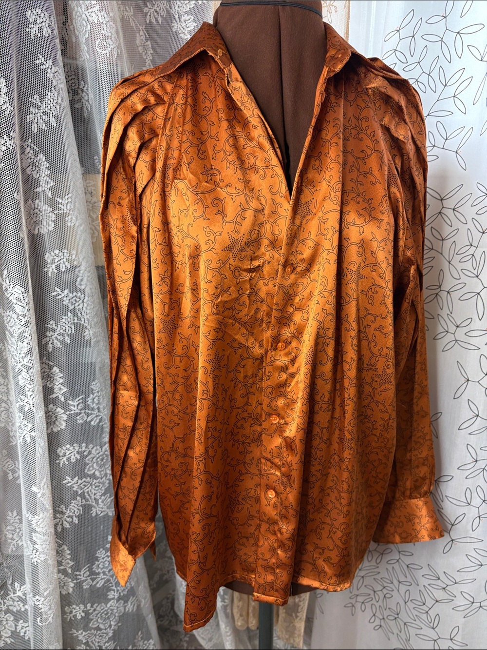 Vintage 80s Jac Dale Satin Blouse L - Picture 6 of 7